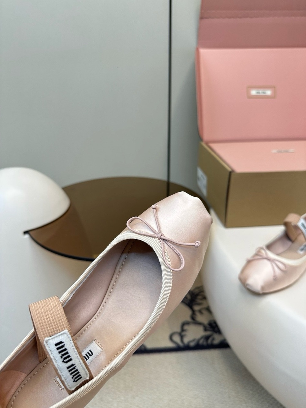 Miu Miu Blush Satin Mary Jane Ballet Flats with Bow - Picture 7 of 8
